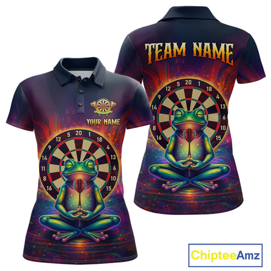 Custom Zen Frog Dart Shirts for Women Meditation Style Dart Jersey Polo & 1/4Zip Dartboard Shirt DHT20