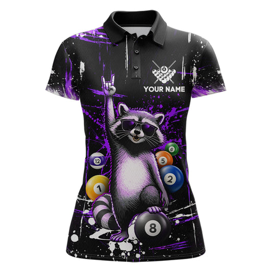 Custom Purple Funny Raccoon Billiard Shirt for Women 8 Ball Pool Billiard Jersey Polo & 1/4-Zip BHT5