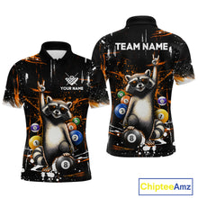 Load image into Gallery viewer, Custom Orange Funny Raccoon Billiard Shirt for Men 8 Ball Pool Billiard Jersey Polo &amp; 1/4-Zip BHT5