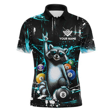 Load image into Gallery viewer, Custom Turquoise Funny Raccoon Billiard Shirt for Men 8 Ball Pool Billiard Jersey Polo &amp; 1/4-Zip BHT5