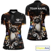 Load image into Gallery viewer, Custom Orange Funny Raccoon Billiard Shirt for Women 8 Ball Pool Billiard Jersey Polo &amp; 1/4-Zip BHT5