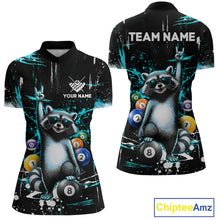 Load image into Gallery viewer, Custom Turquoise Funny Raccoon Billiard Shirt for Women 8 Ball Pool Billiard Jersey Polo &amp; 1/4-Zip BHT5