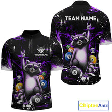 Load image into Gallery viewer, Custom Purple Funny Raccoon Billiard Shirt for Men 8 Ball Pool Billiard Jersey Polo &amp; 1/4-Zip BHT5