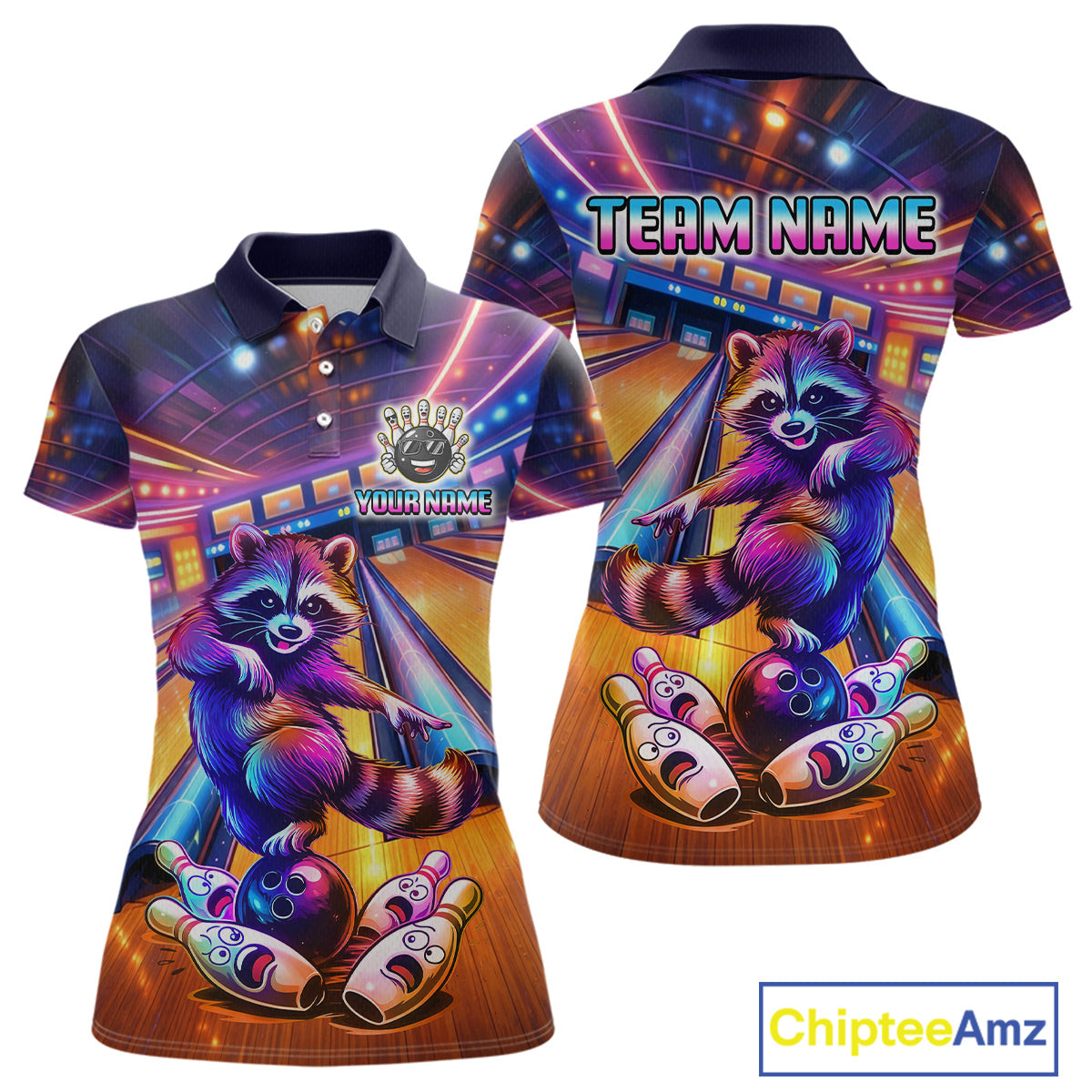 Funny Raccoon Bowling for Women Custom Bowling League Jersey Polo & 1/4-Zip Bowling Outfit QZT903