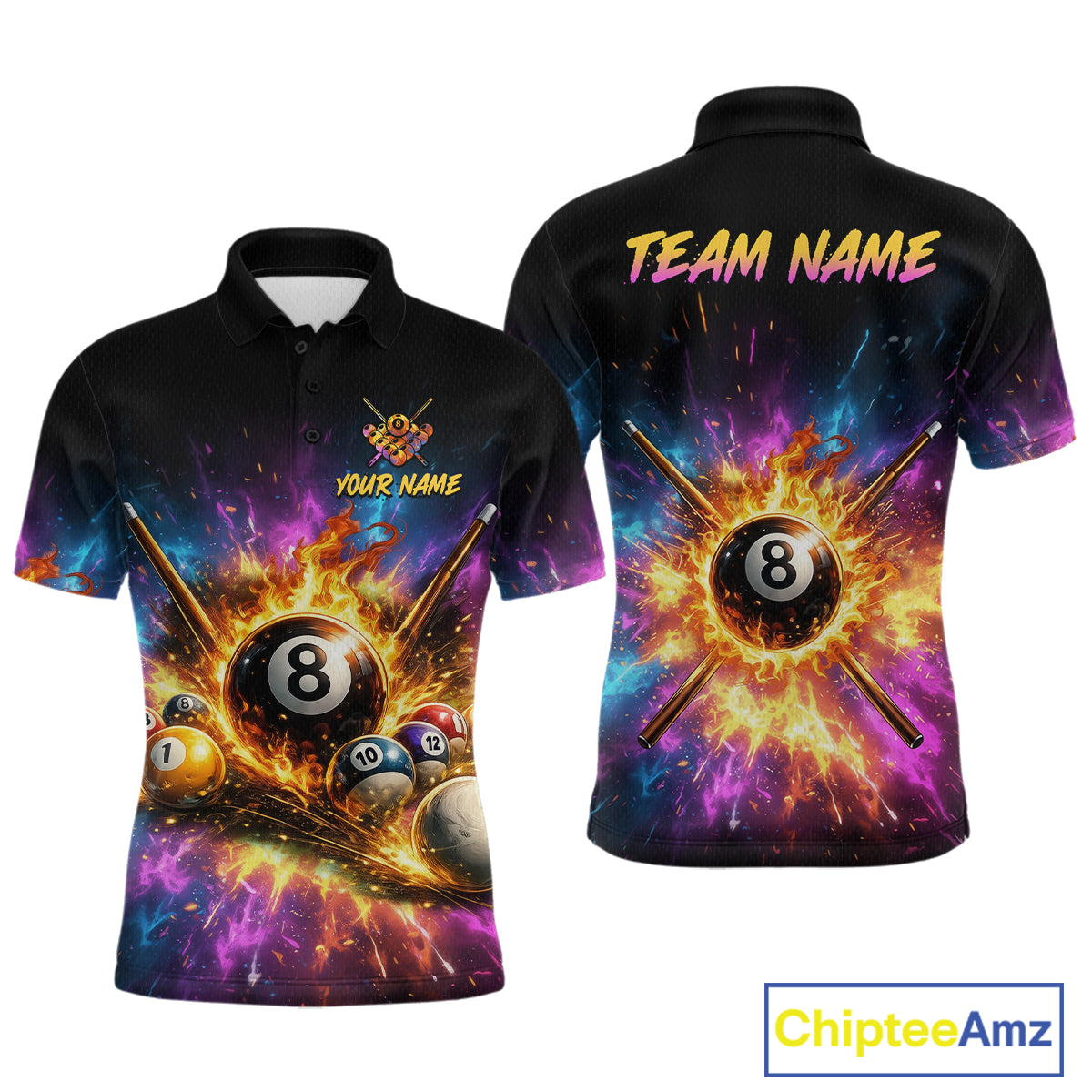 Custom Galaxy Billiard Shirt 8 Ball Billiard Jersey for Men Polo & Quarter-Zip BHT10