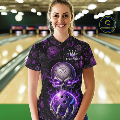 Custom Mystic Skull Bowling Shirt for Women Bowling League Jersey Polo & 1/4-Zip QZT1020
