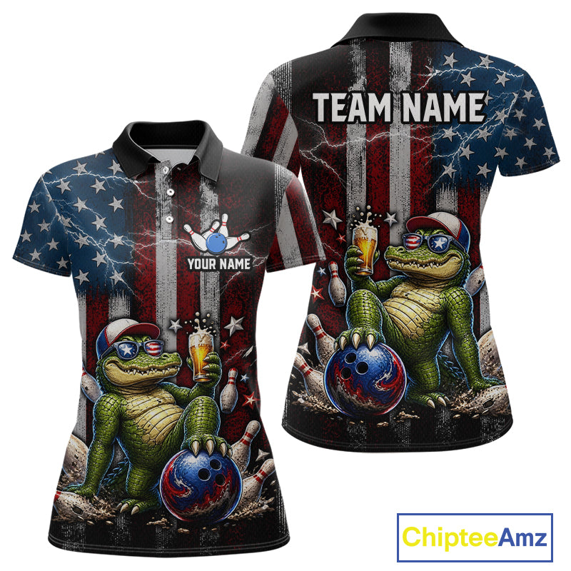 Custom American Flag Funny Beer Bowling Shirt for Women Patriotic Bowling League Jersey QZT1023