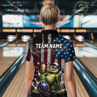 Custom American Flag Funny Beer Bowling Shirt for Women Patriotic Bowling League Jersey QZT1023
