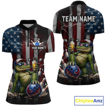 Load image into Gallery viewer, Custom American Flag Funny Beer Bowling Shirt for Women Patriotic Bowling League Jersey QZT1023