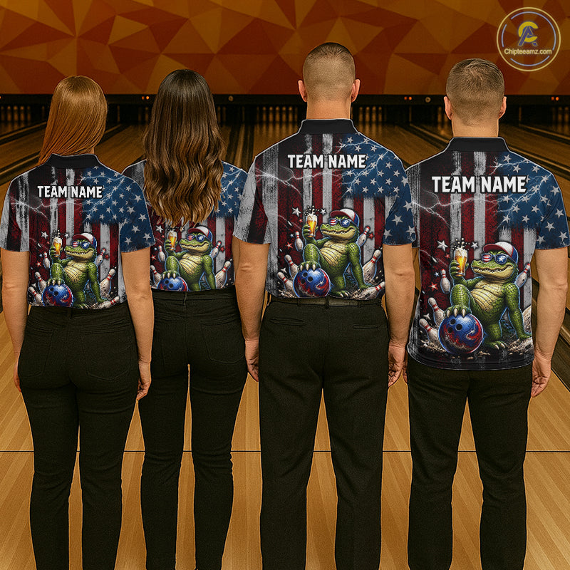 Custom American Flag Funny Beer Bowling Shirt for Women Patriotic Bowling League Jersey QZT1023