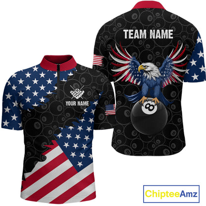 Custom American Flag Black Eagle Billiards Shirt for Men 8 Ball Pool Team Jersey Billiard Outfit BHT102