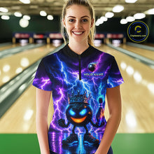 Load image into Gallery viewer, Person wearing a colorful bowling shirt with a design and 'Your Name' text in a bowling alley.