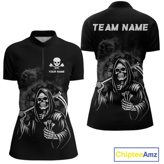 Personalized Grim Reaper Dart Shirt for Women Dart League Jersey Dartboard Shirt Polo & Quarter-Zip DHT1