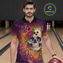 Load image into Gallery viewer, Custom Funny Sugar Skull Bowling Shirt for Men Bowling Team Jersey Polo &amp; Quarter-Zip Bowling Outfit  QZT909