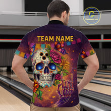 Load image into Gallery viewer, Custom Funny Sugar Skull Bowling Shirt for Men Bowling Team Jersey Polo &amp; Quarter-Zip Bowling Outfit  QZT909