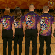 Load image into Gallery viewer, Custom Funny Sugar Skull Bowling Shirt for Men Bowling Team Jersey Polo &amp; Quarter-Zip Bowling Outfit  QZT909