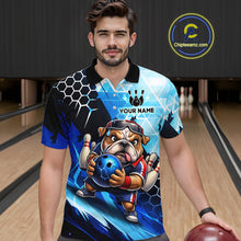 Load image into Gallery viewer, Funny Bulldog Bowling Team Shirt Custom Polo &amp; 1/4 Zip Bowling Jersey for Men Blue Bowling Unisex  QZT911