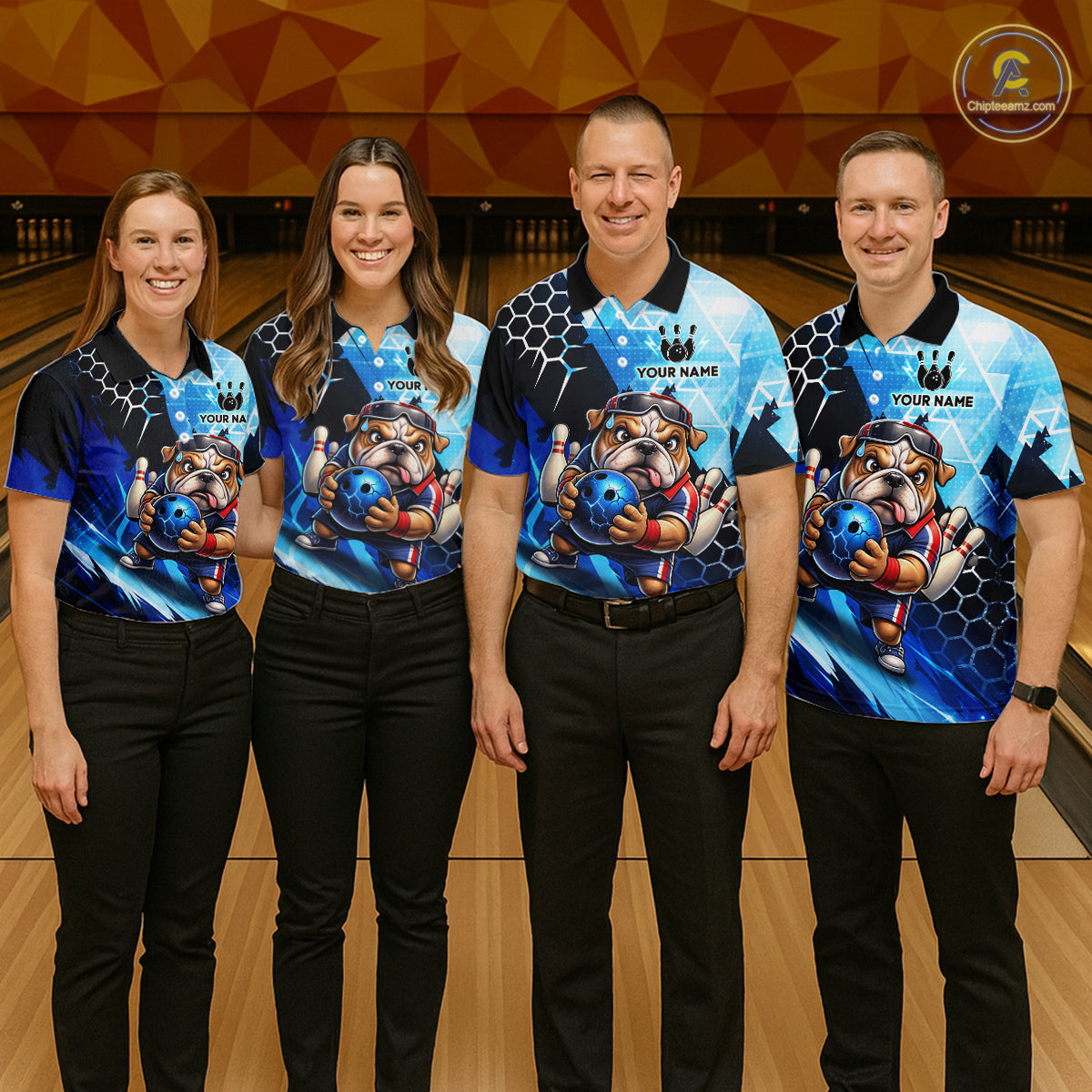 Funny Bulldog Bowling Team Shirt Custom Polo & 1/4 Zip Bowling Jersey for Men Blue Bowling Unisex  QZT911