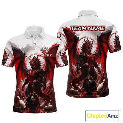 Custom Red Dragon Bowling Shirt for Men Bowling Team Jersey Polo & 1/4 Zip QZT1215