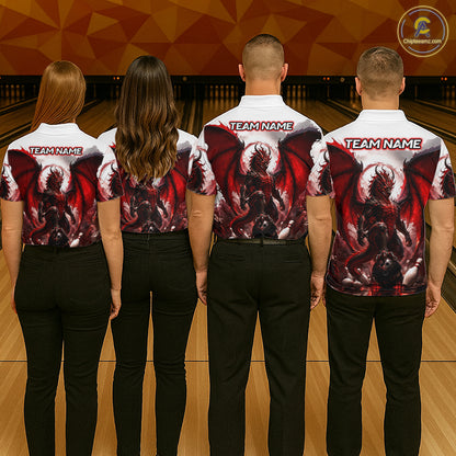 Custom Red Dragon Bowling Shirt for Men Bowling Team Jersey Polo & 1/4 Zip QZT1215