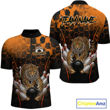 Load image into Gallery viewer, Orange Diomond Leopard Bowling Shirt for Men Custom Bowling Jersey Polo &amp; Quarter-Zip QZT1028