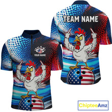 Load image into Gallery viewer, Custom American Flag Chicken Bowling Shirt for Men Patriotic Bowling Jersey Polo &amp; Quarter-Zip QZT1031