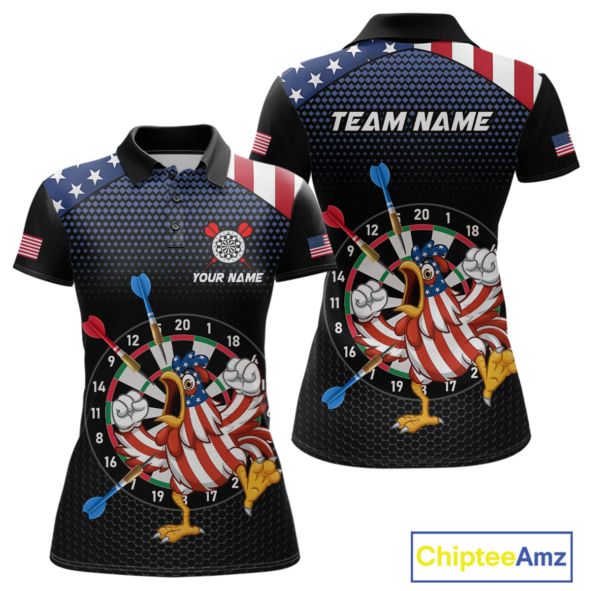 Custom Funny Chicken Dart Shirt American Dart Jerseys for Women Polo & 1/4 Zip Dartboard Shirt DHT6