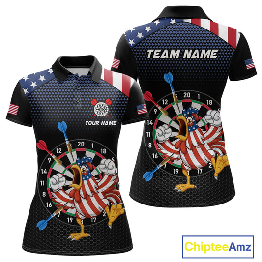 Custom Funny Chicken Dart Shirt American Dart Jerseys for Women Polo & 1/4 Zip Dartboard Shirt DHT6