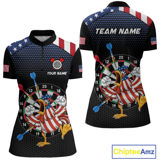 Custom Funny Chicken Dart Shirt American Dart Jerseys for Women Polo & 1/4 Zip Dartboard Shirt DHT6