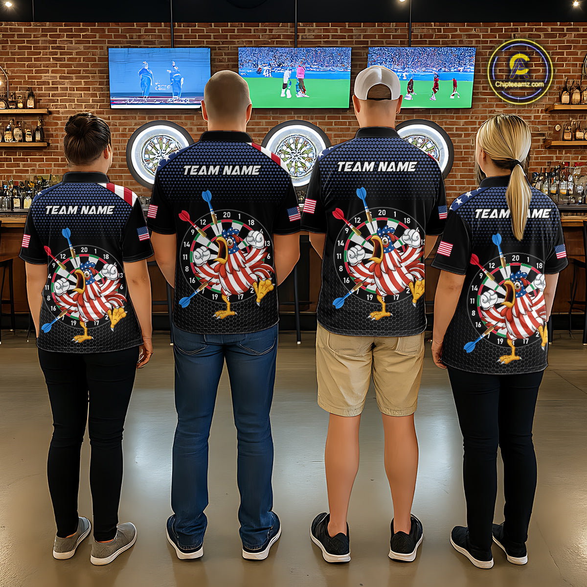 Custom Funny Chicken Dart Shirt American Dart Jerseys for Women Polo & 1/4 Zip Dartboard Shirt DHT6