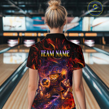 Load image into Gallery viewer, Custom Funny Cat Wizard Bowling Shirts for Women Flame Bowling Jersey for Team Bowling Outfit QZT921
