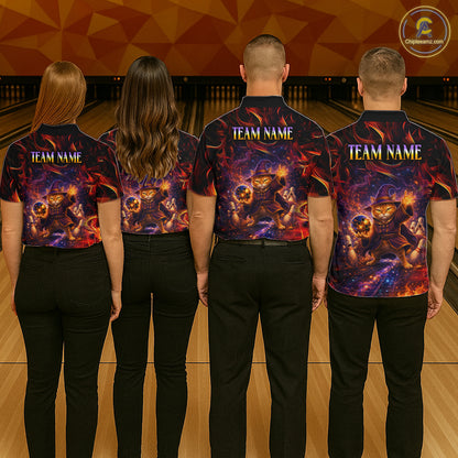 Custom Funny Cat Wizard Bowling Shirts for Men Flame Bowling Jersey for Team Bowling Outfit QZT921