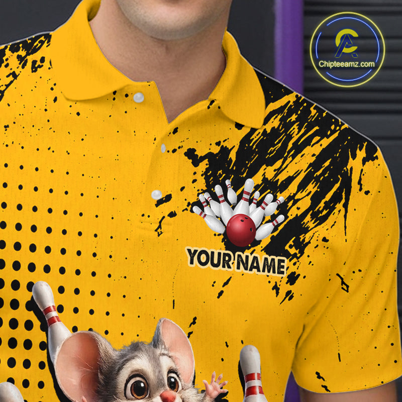 Black & Yellow Funny Mouse Bowling Team Shirt for Men Custom Bowling Jersey Polo & Quarter-Zip QZT1032