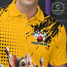 Load image into Gallery viewer, Black &amp; Yellow Funny Mouse Bowling Team Shirt for Men Custom Bowling Jersey Polo &amp; Quarter-Zip QZT1032