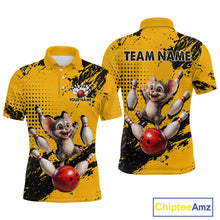 Load image into Gallery viewer, Black &amp; Yellow Funny Mouse Bowling Team Shirt for Men Custom Bowling Jersey Polo &amp; Quarter-Zip QZT1032