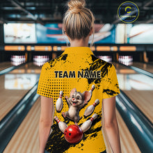 Load image into Gallery viewer, Black &amp; Yellow Funny Mouse Bowling Team Shirt for Women Custom Bowling Jersey Polo &amp; Quarter-Zip QZT1032