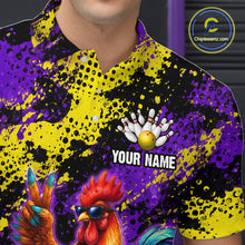 Load image into Gallery viewer, Purple &amp; Yellow Chicken Bowling Shirt for Men Custom Bowling Jersey Rooster Polo &amp; 1/4-Zip QZT1034