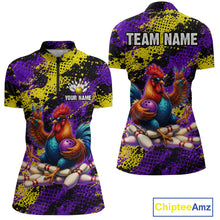 Load image into Gallery viewer, Purple &amp; Yellow Chicken Bowling Shirt for Women Custom Bowling Jersey Rooster Polo &amp; 1/4-Zip QZT1034