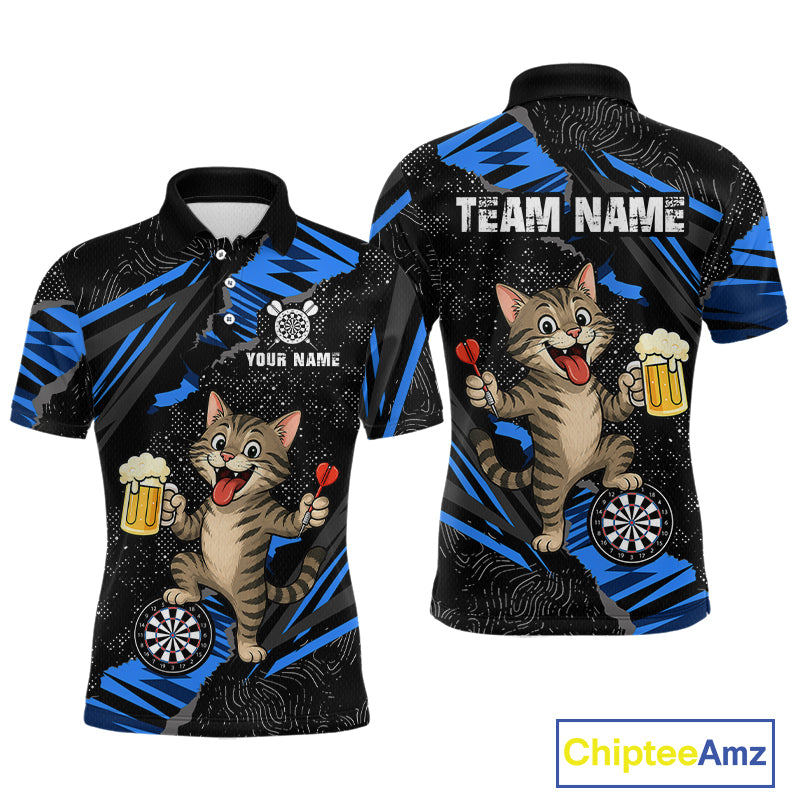 Custom Funny Raccoon Dart Polo Shirt Blue Darts League Jersey Dartboard Shirt for Men DHT56