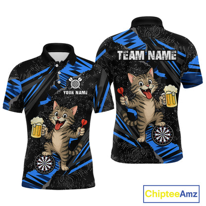 Custom Funny Raccoon Dart Polo Shirt Blue Darts League Jersey Dartboard Shirt for Men DHT56