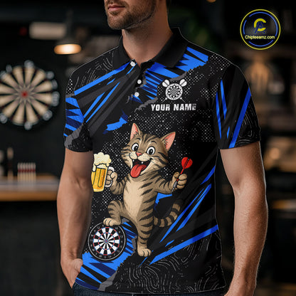 Custom Funny Raccoon Dart Polo Shirt Blue Darts League Jersey Dartboard Shirt for Men DHT56
