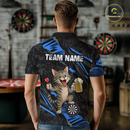 Custom Funny Raccoon Dart Polo Shirt Blue Darts League Jersey Dartboard Shirt for Men DHT56