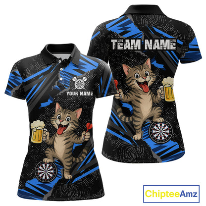 Custom Funny Raccoon Dart Polo Shirt Blue Darts League Jersey Dartboard Shirt for Women DHT56