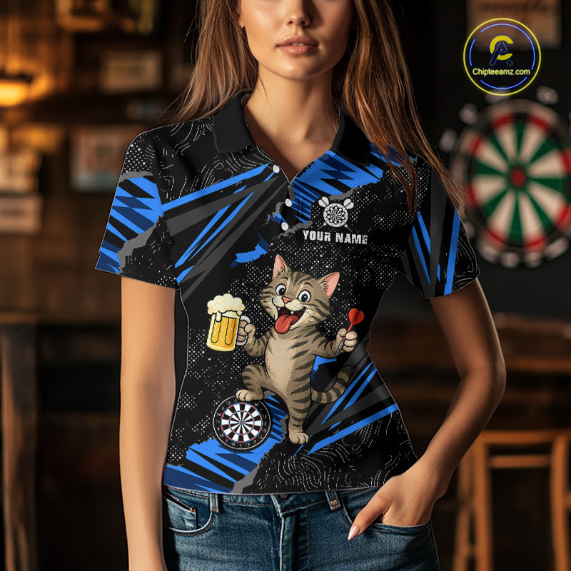 Custom Funny Raccoon Dart Polo Shirt Blue Darts League Jersey Dartboard Shirt for Women DHT56