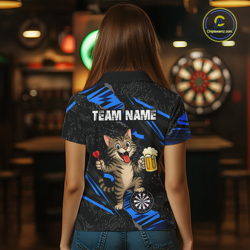 Custom Funny Raccoon Dart Polo Shirt Blue Darts League Jersey Dartboard Shirt for Women DHT56