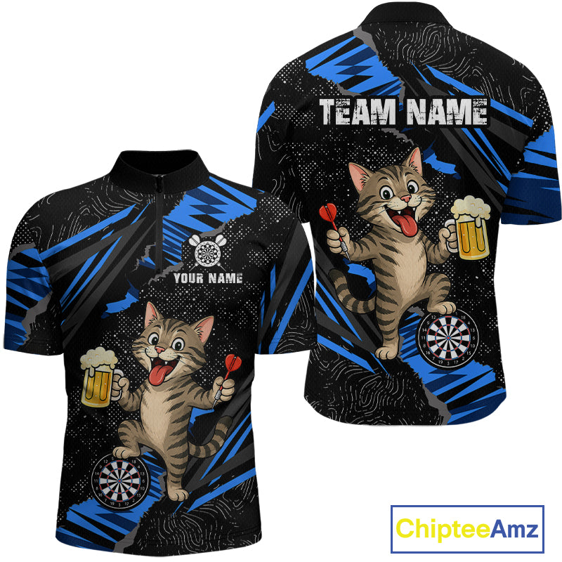 Custom Funny Raccoon Dart Polo Shirt Blue Darts League Jersey Dartboard Shirt for Men DHT56