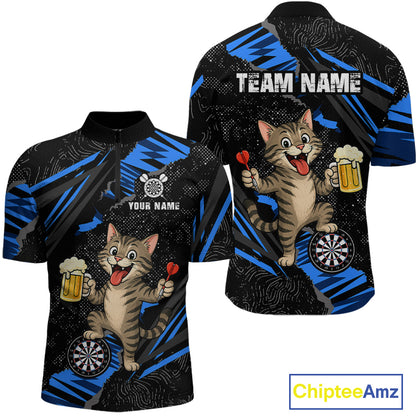 Custom Funny Raccoon Dart Polo Shirt Blue Darts League Jersey Dartboard Shirt for Men DHT56