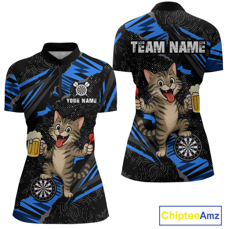 Custom Funny Raccoon Dart Polo Shirt Blue Darts League Jersey Dartboard Shirt for Women DHT56