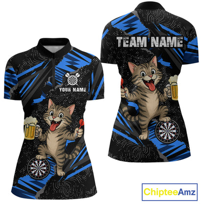 Custom Funny Raccoon Dart Polo Shirt Blue Darts League Jersey Dartboard Shirt for Women DHT56