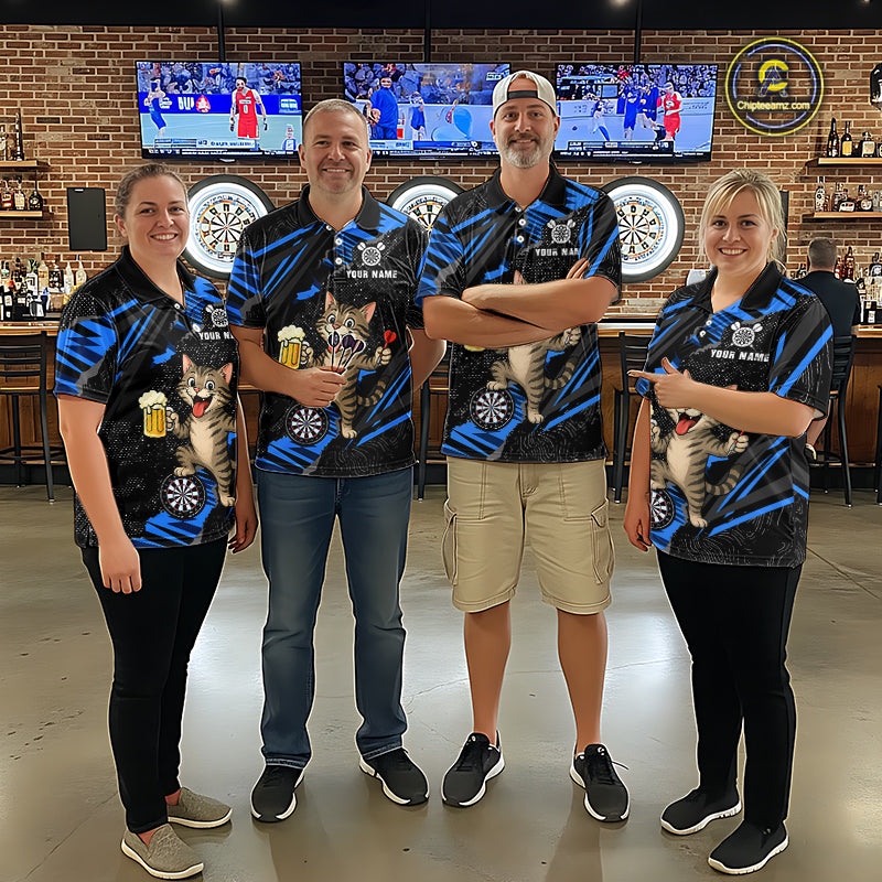 Custom Funny Raccoon Dart Polo Shirt Blue Darts League Jersey Dartboard Shirt for Women DHT56